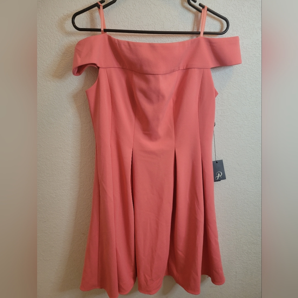 Adrianna Papell Knit Crepe Pleated Beach Coral Pink Dress Size 12